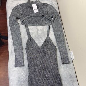 NWT Willow & Root Metallic Two Piece Tank Top Sweater Set • Black Shimmer • XS